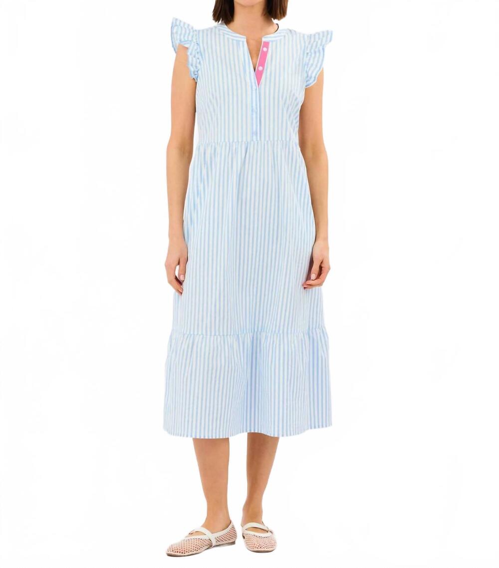 NEW MARY SQUARE riley flutter sleeve dress in pin stripe blue